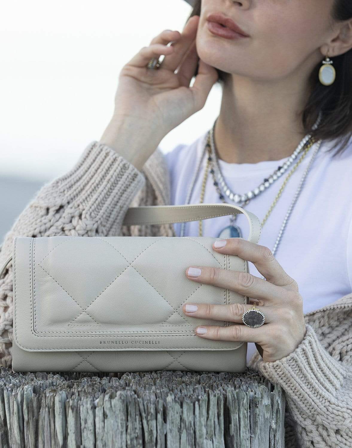 BRUNELLO CUCINELLI-Shiny Quilted Cross Body Bag-RICE