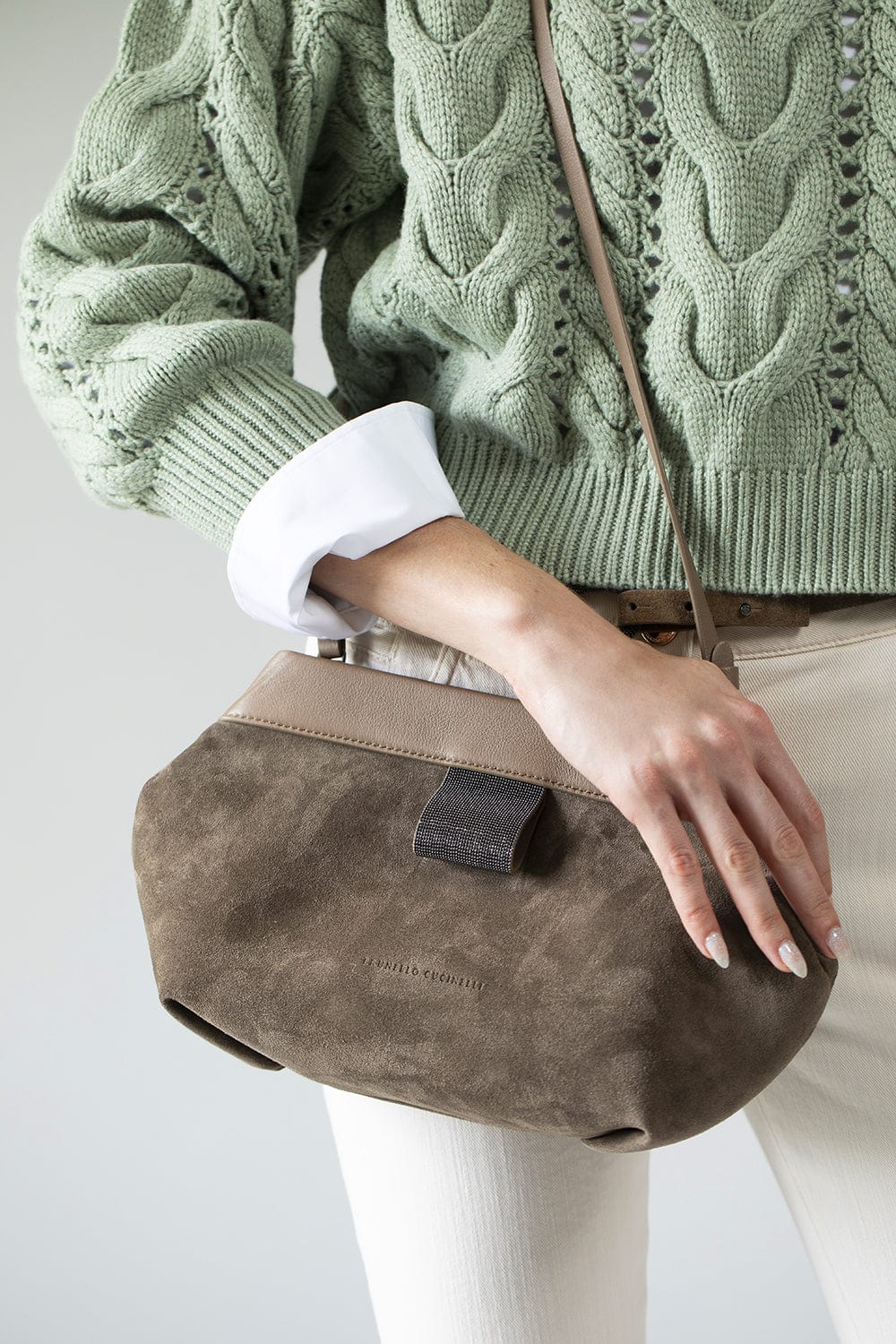 BRUNELLO CUCINELLI-Suede Geometric Handbag-TAIGA
