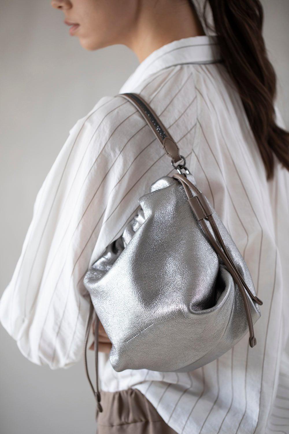 BRUNELLO CUCINELLI-Metallic Bucket Bag-TITANIUM