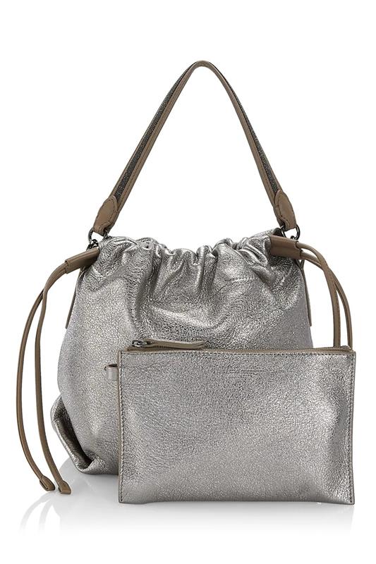 BRUNELLO CUCINELLI-Metallic Bucket Bag-TITANIUM