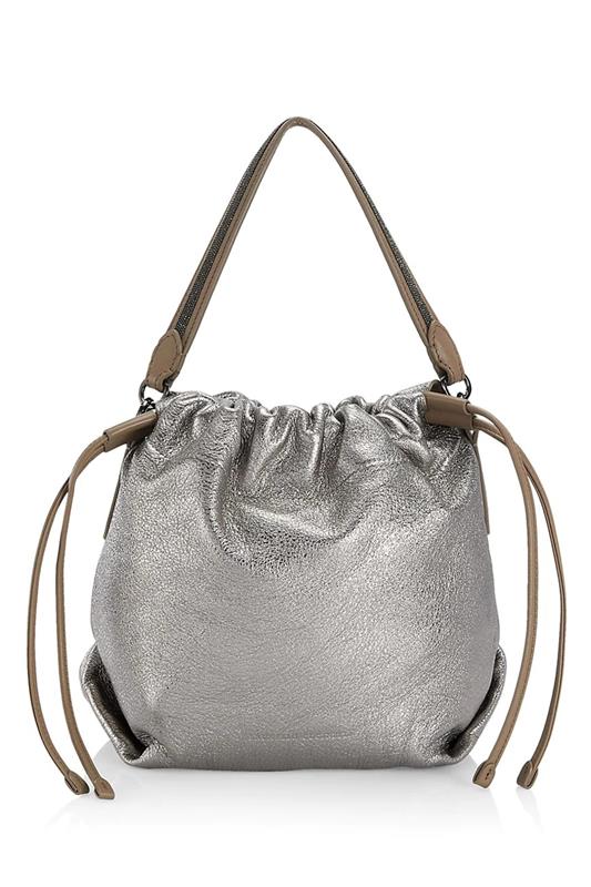 BRUNELLO CUCINELLI-Metallic Bucket Bag-TITANIUM