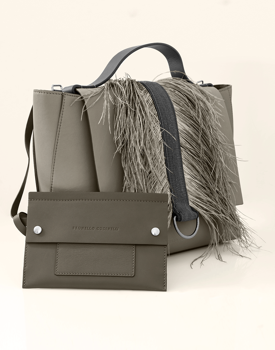 BRUNELLO CUCINELLI-Top Handle Feather Bag-BAY LEAF