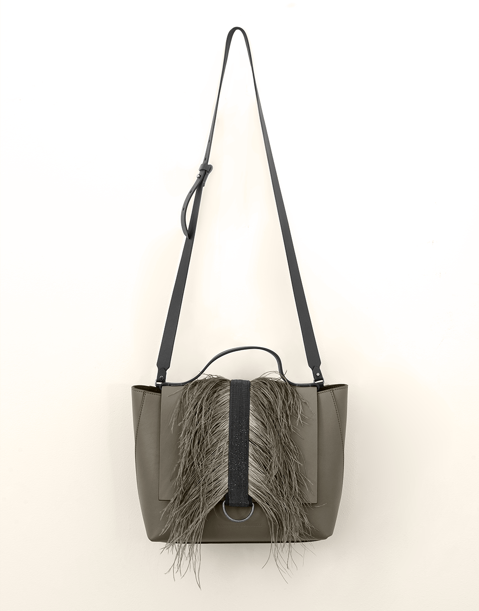 BRUNELLO CUCINELLI-Top Handle Feather Bag-BAY LEAF