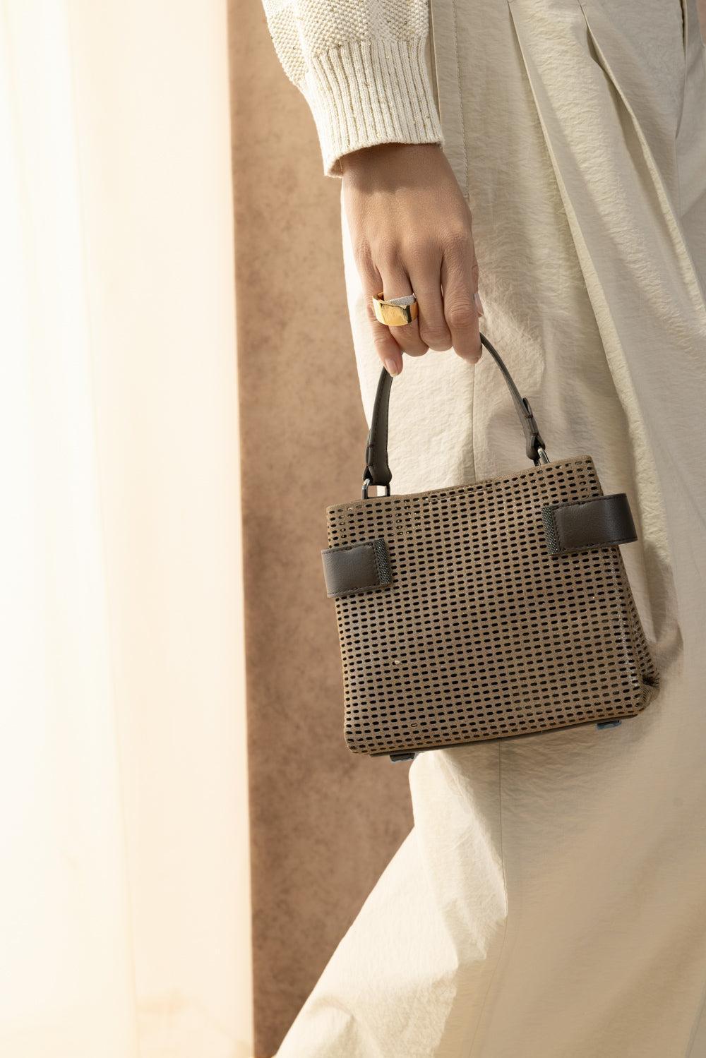 Mini Drill Tote - Chestnut-BROWN-HANDBAGTOP HANDLE-BRUNELLO CUCINELLI