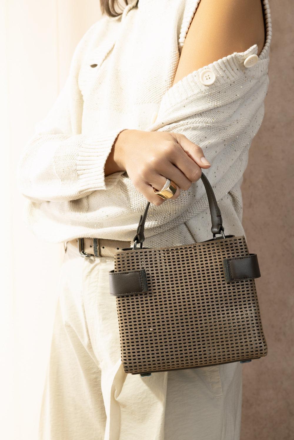Mini Drill Tote - Chestnut-BROWN-HANDBAGTOP HANDLE-BRUNELLO CUCINELLI