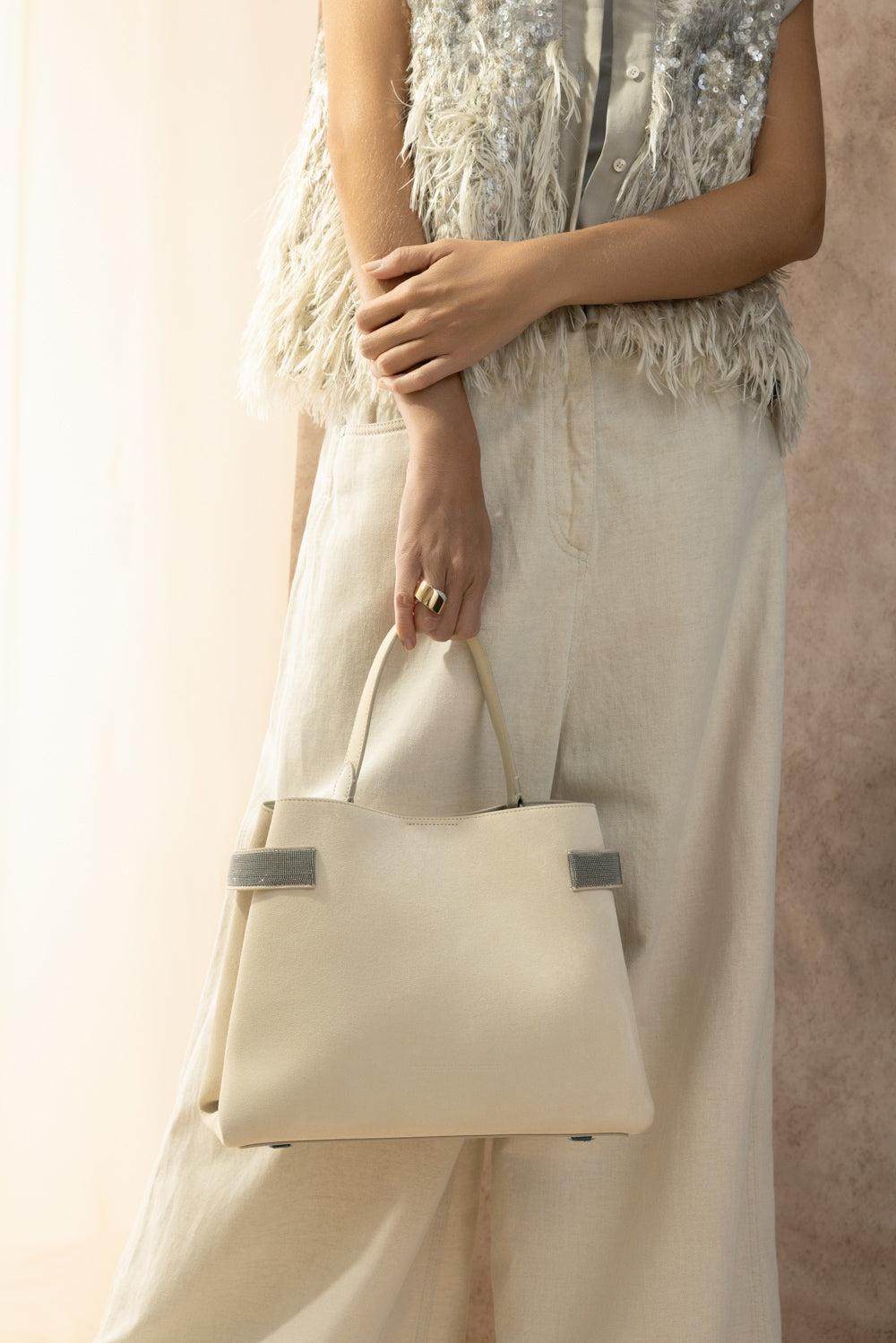 Medium Softy Velour Bag - Ivory-CREAM-O/S-HANDBAGTOP HANDLE-BRUNELLO CUCINELLI