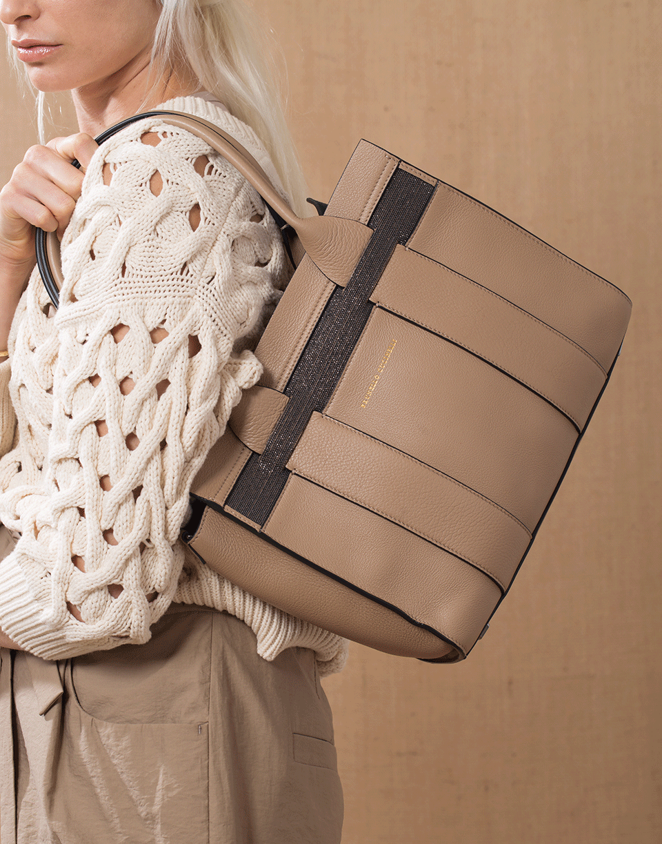 BRUNELLO CUCINELLI-Structured Top Handle Bag-LGHTBRWN