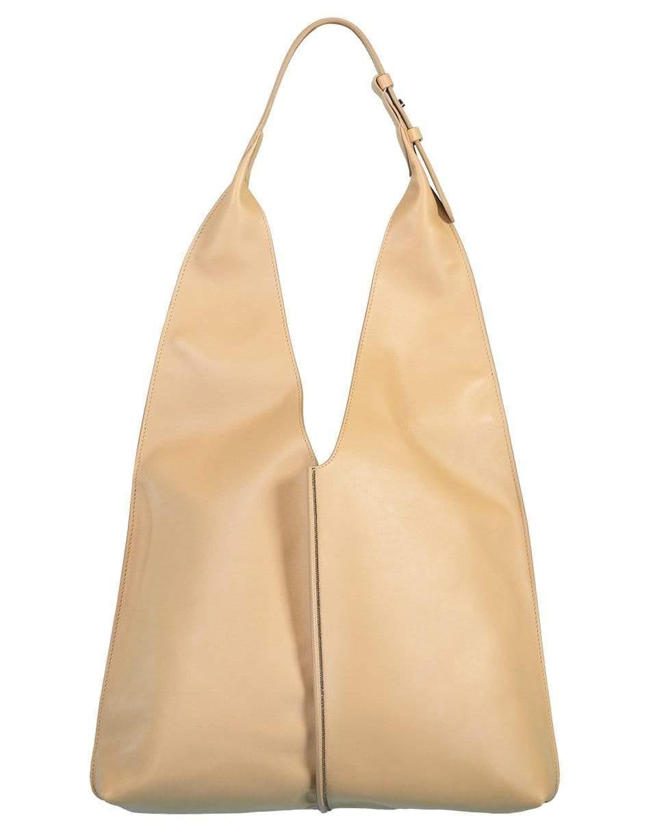 BRUNELLO CUCINELLI-Leather Hobo Foldover Bag-LTBROWN