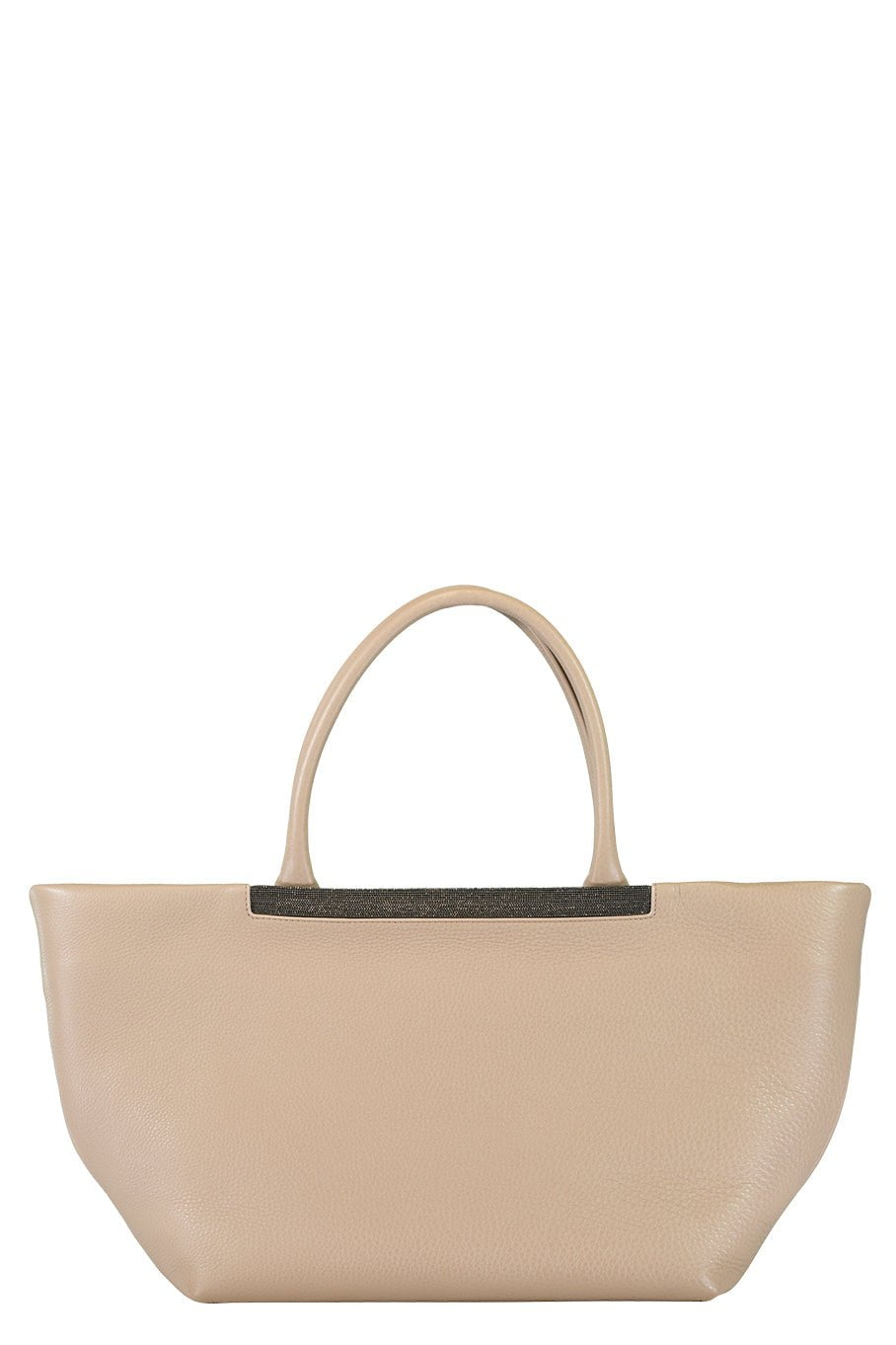 BRUNELLO CUCINELLI-Monili Trim Textured Leather Tote-BLSHPINK