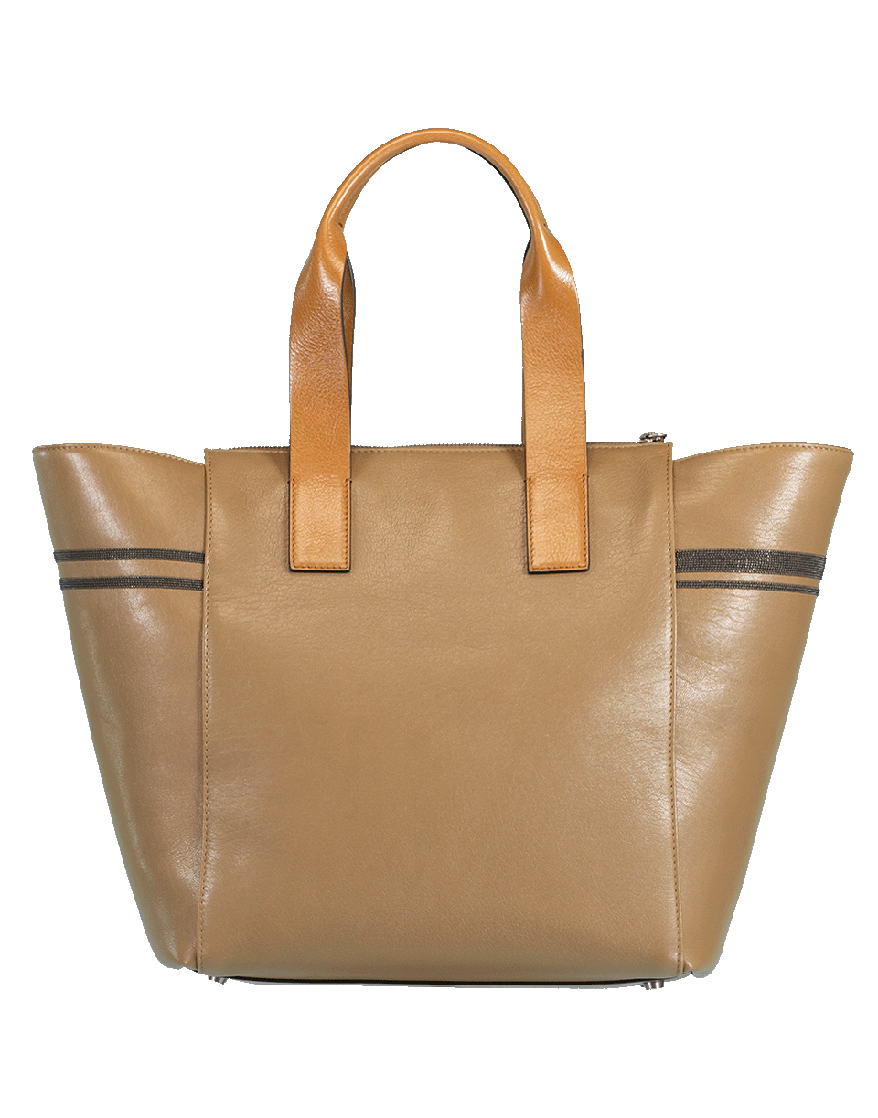 BRUNELLO CUCINELLI-Shiny Leather Zip Monili Tote-CHOCOLAT