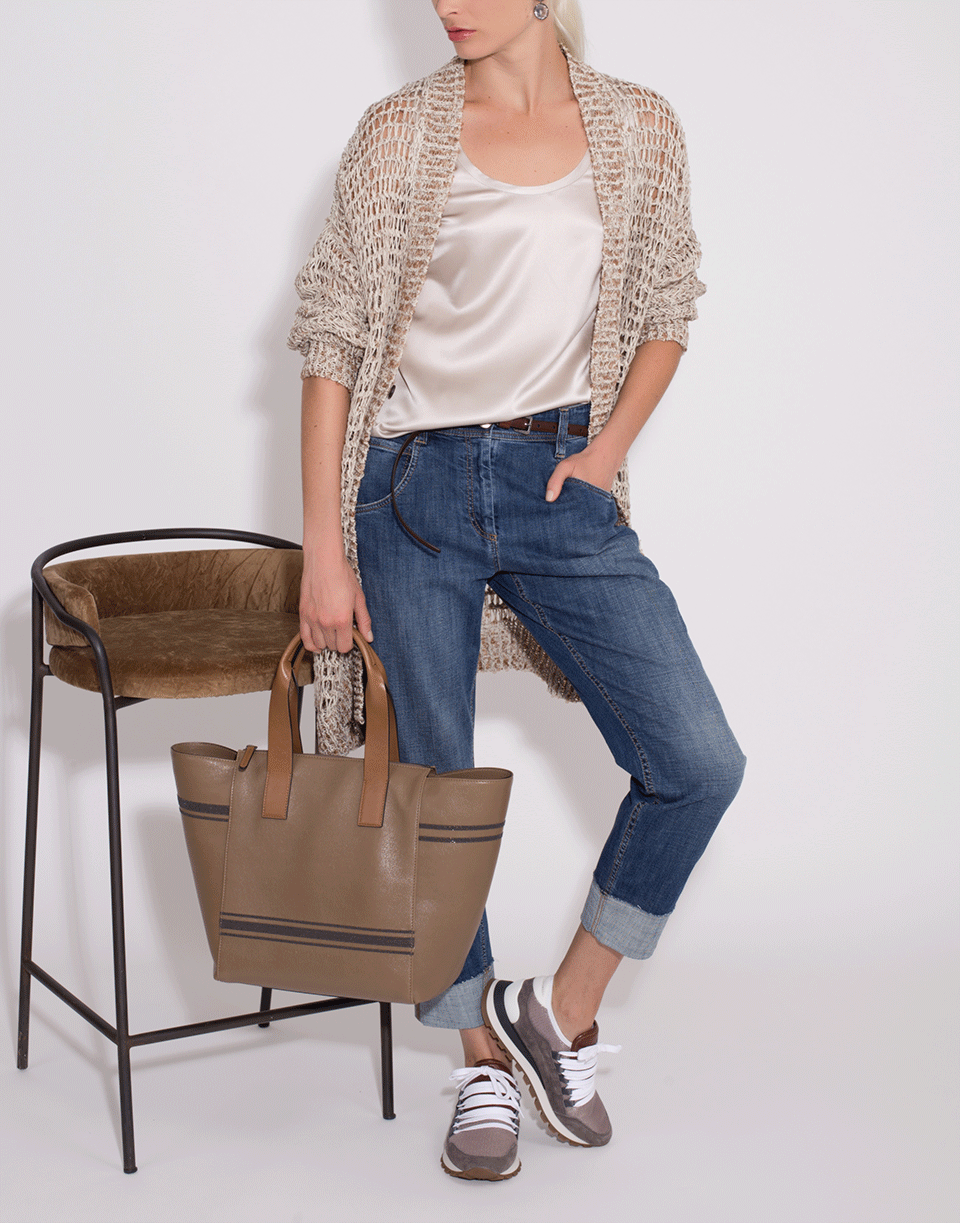 BRUNELLO CUCINELLI-Shiny Leather Zip Monili Tote-CHOCOLAT