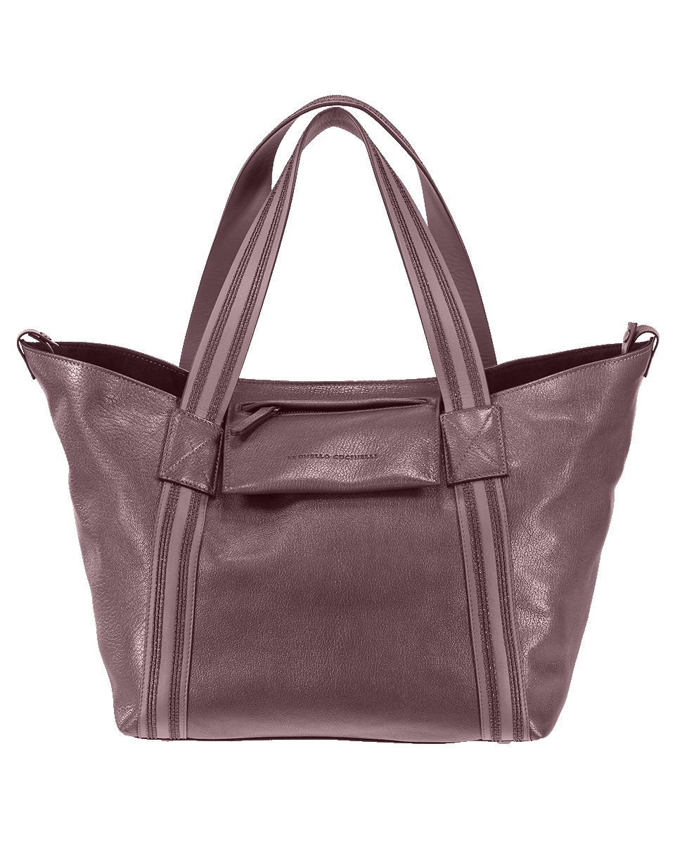 BRUNELLO CUCINELLI-Metallic Tote With Monili Stripe-LILAC