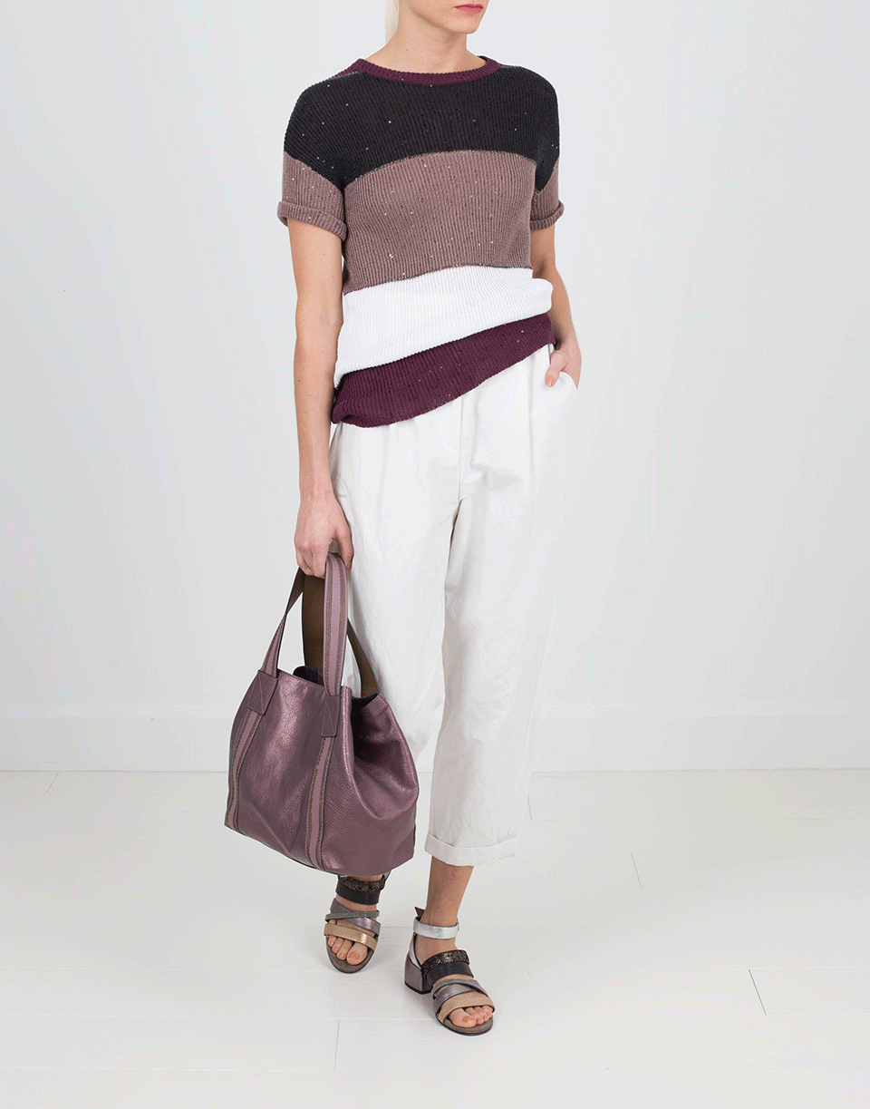 BRUNELLO CUCINELLI-Metallic Tote With Monili Stripe-LILAC