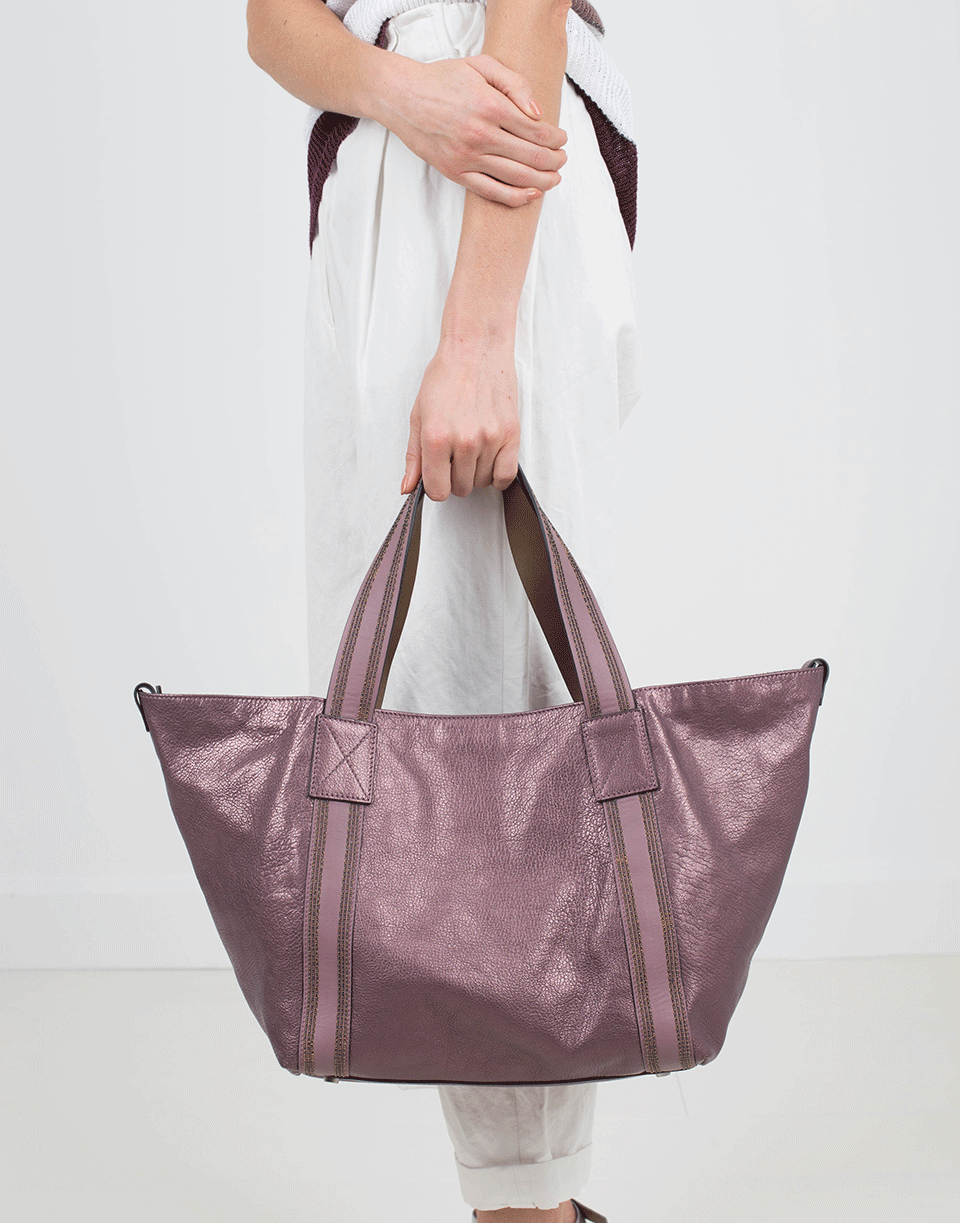 BRUNELLO CUCINELLI-Metallic Tote With Monili Stripe-LILAC