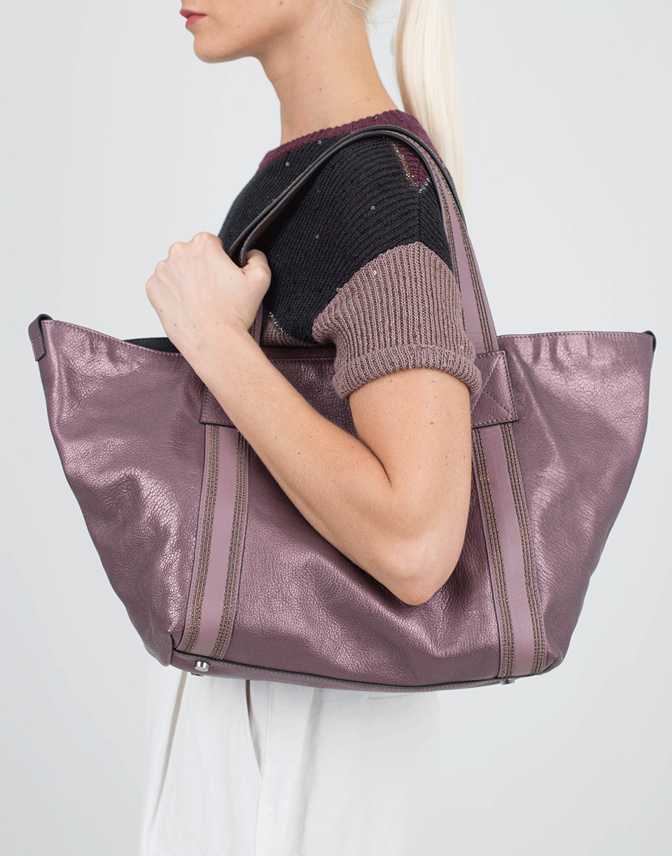 BRUNELLO CUCINELLI-Metallic Tote With Monili Stripe-LILAC