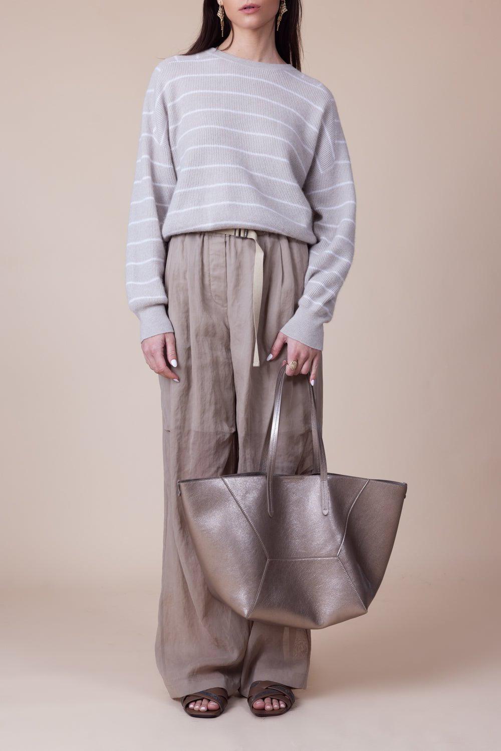 BRUNELLO CUCINELLI-Monili Trim Shopper Bag-PEARL