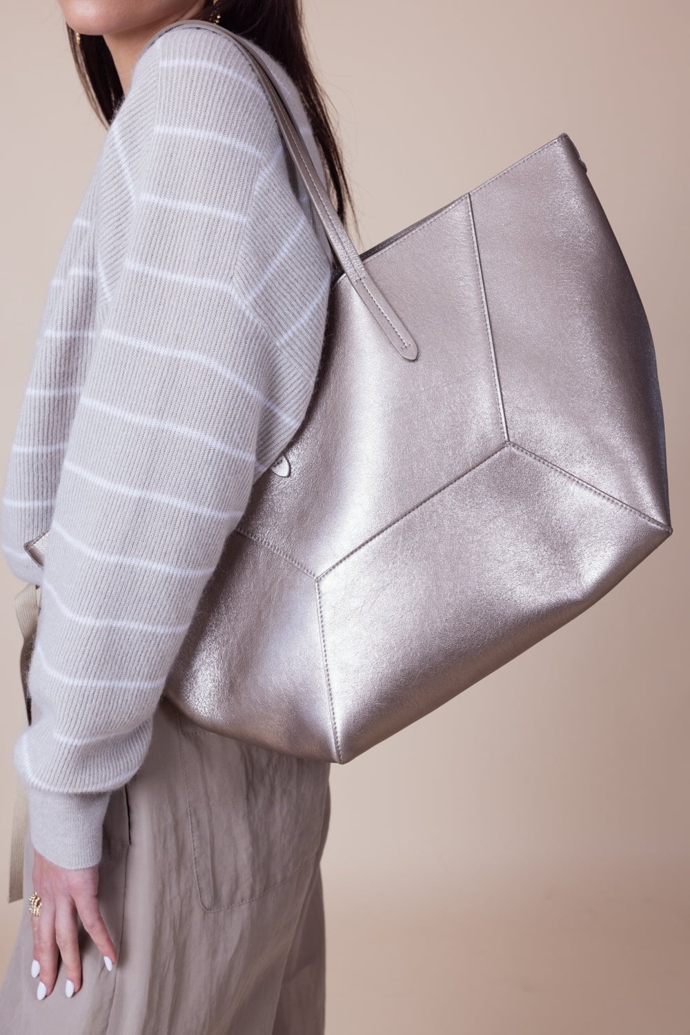BRUNELLO CUCINELLI-Monili Trim Shopper Bag-PEARL