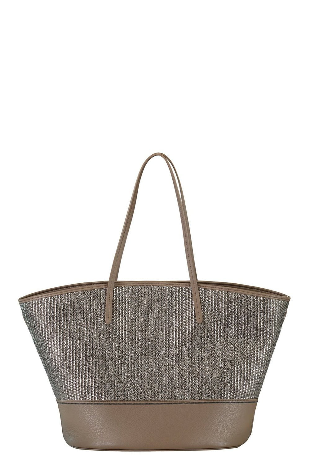 BRUNELLO CUCINELLI-Metallic Raffia Tote Bag-PLATNMBR