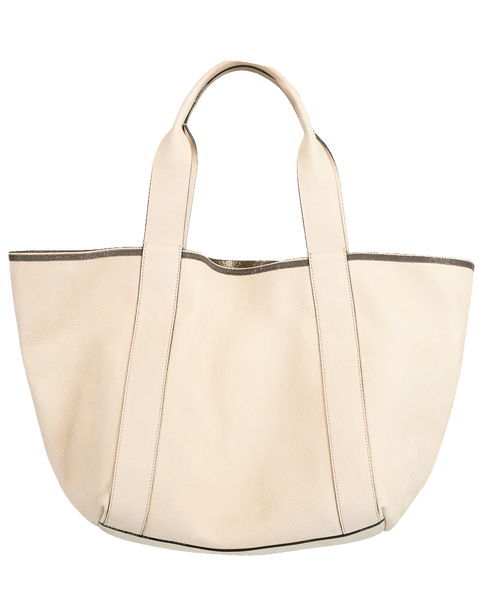 BRUNELLO CUCINELLI-Small Monili Trim Leather Tote-SAND