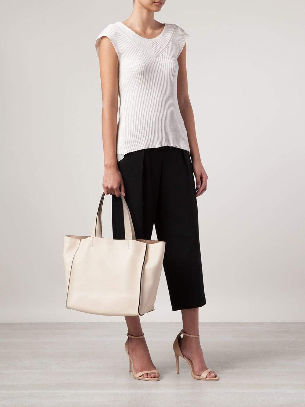 BRUNELLO CUCINELLI-Double Handle Leather Tote-VANILLA