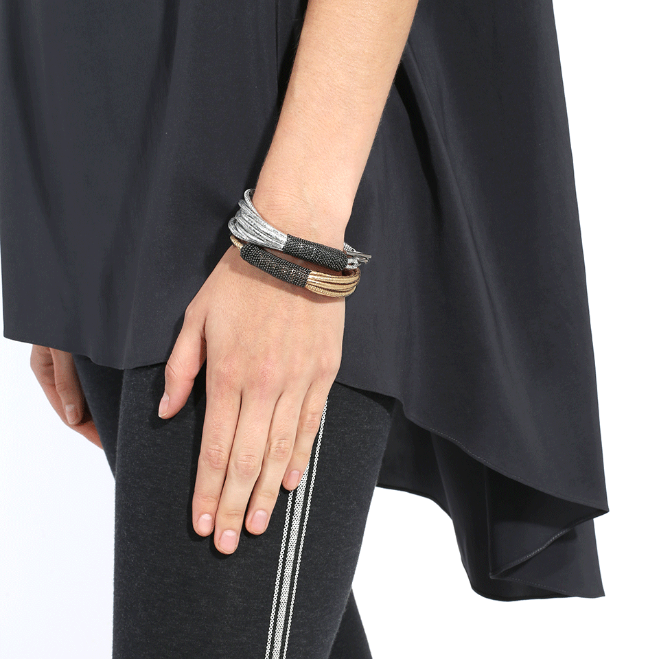 BRUNELLO CUCINELLI-Leather Multi Strand Monili Bracelet-GOLD