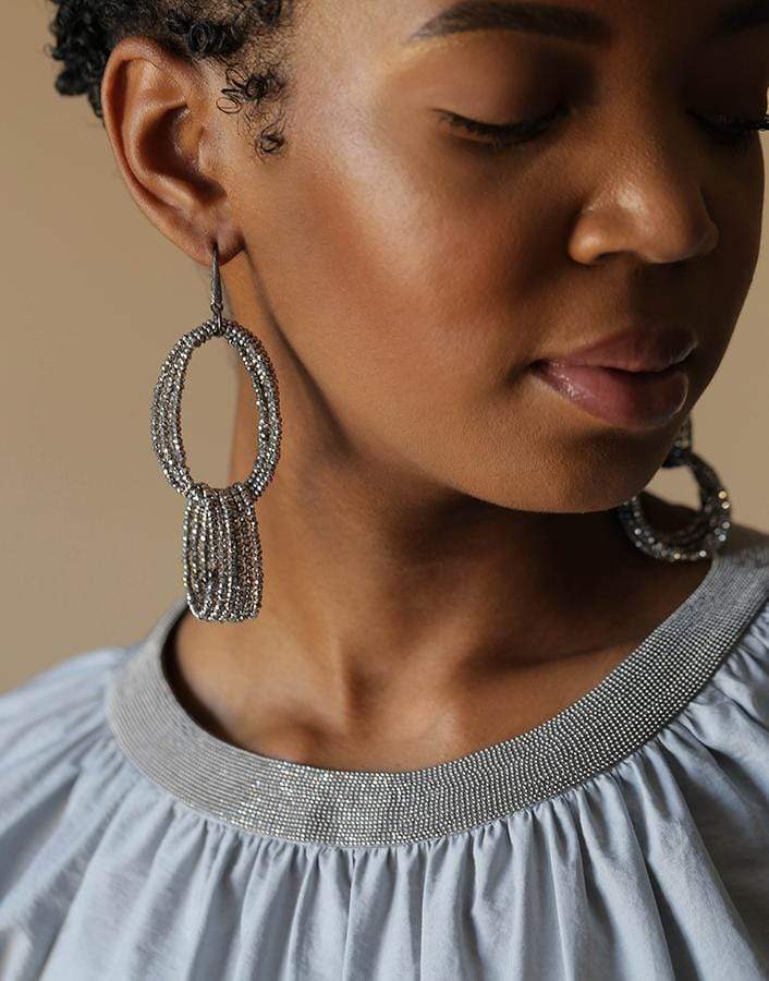 BRUNELLO CUCINELLI-Double Hoop Beaded Earrings-RUTHENIU
