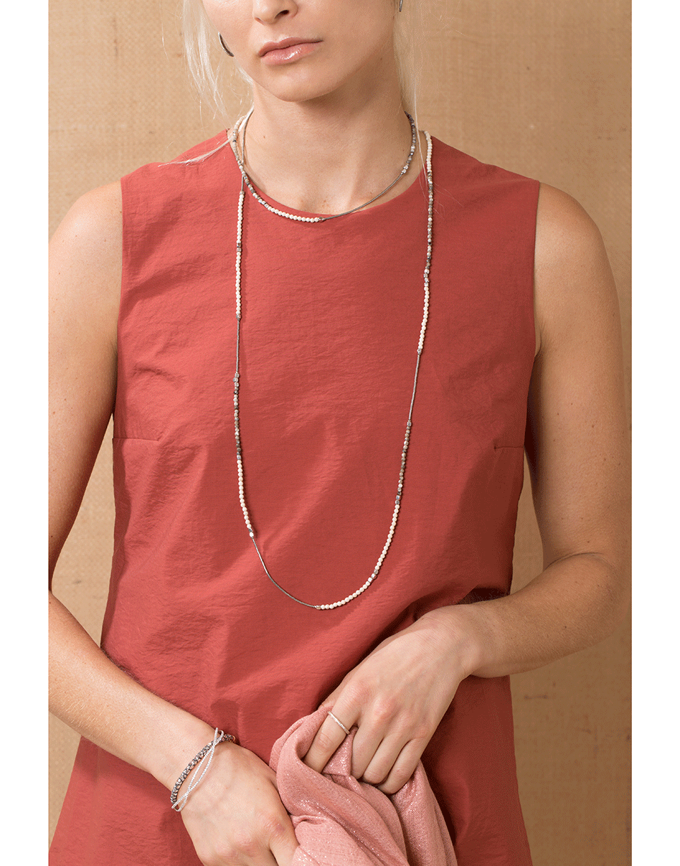 BRUNELLO CUCINELLI-Beaded Silver Strand Bracelet and Necklace-BROWN