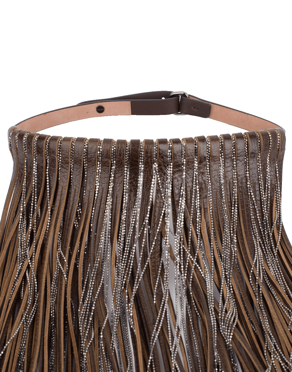 BRUNELLO CUCINELLI-Leather And Monili Fringe Necklace-MUD/SLVR