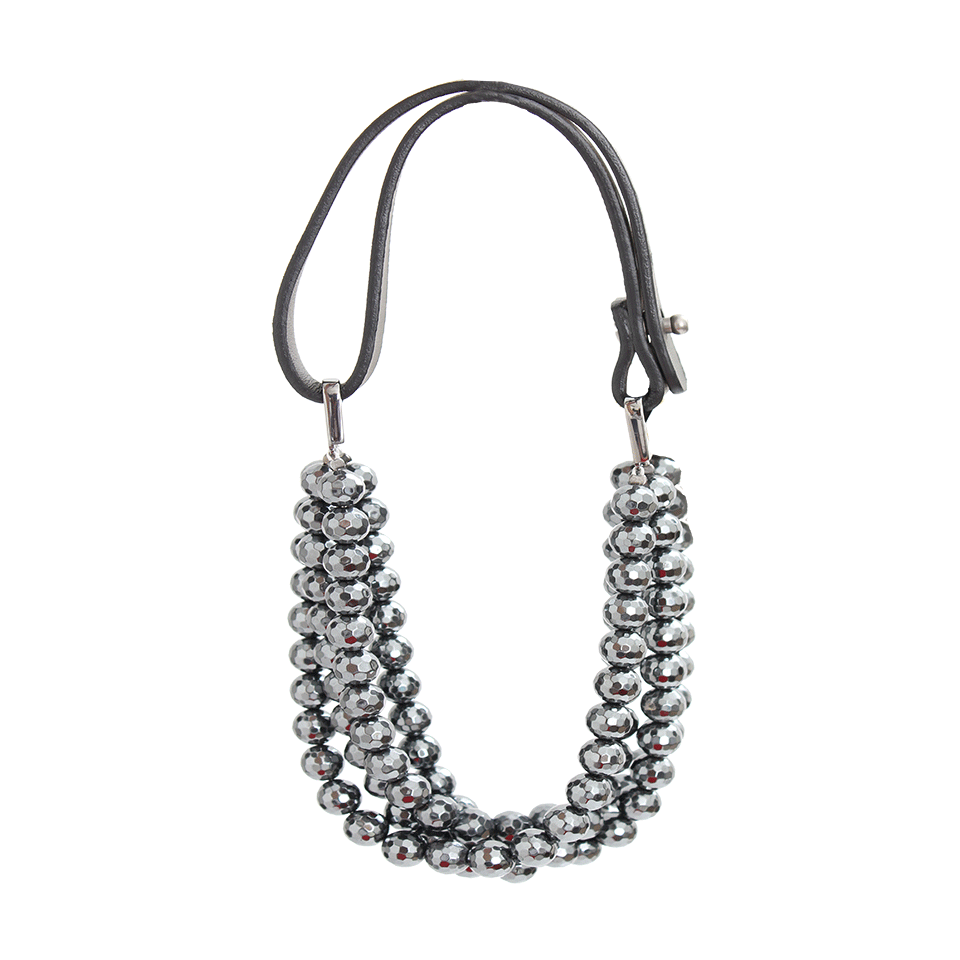 BRUNELLO CUCINELLI-Hematite Bead Three-Strand Necklace-SLVC2633