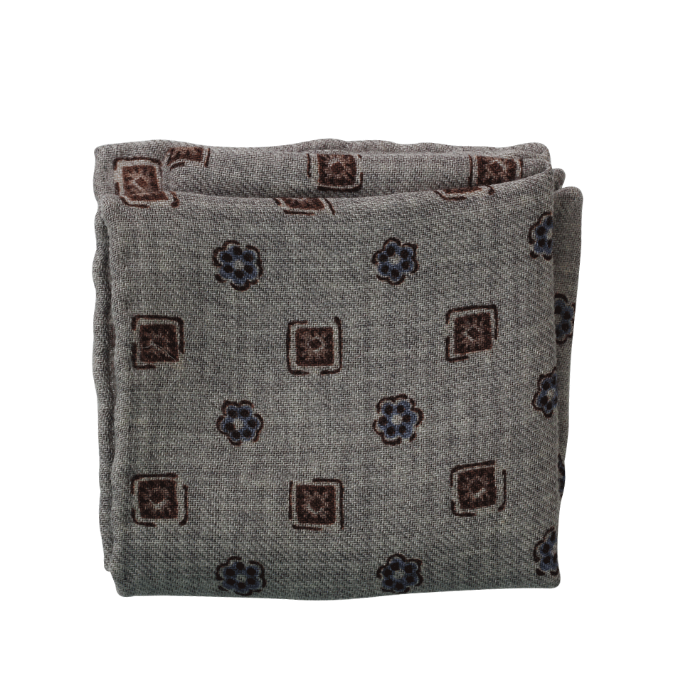 BRUNELLO CUCINELLI-Floral Pocket Square-GREY