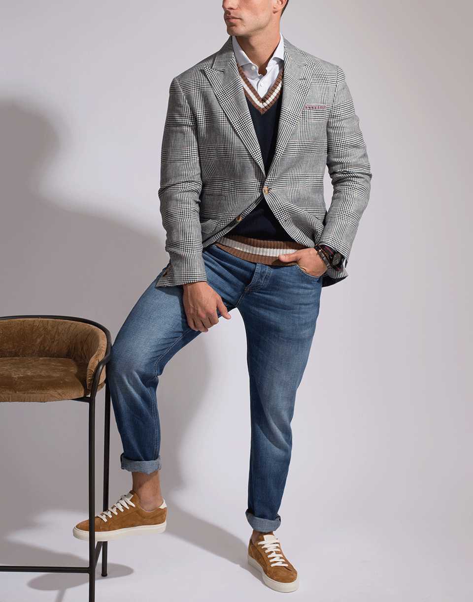 BRUNELLO CUCINELLI-Houndstooth Plaid Flap Pocket Jacket-