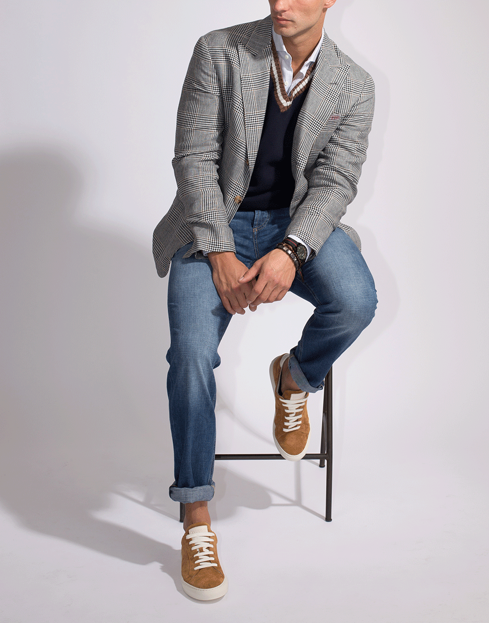 BRUNELLO CUCINELLI-Houndstooth Plaid Flap Pocket Jacket-