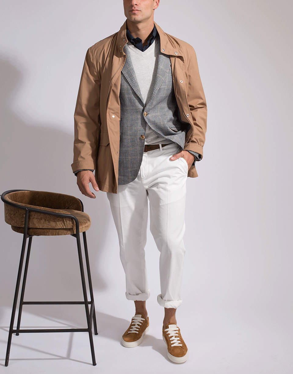 BRUNELLO CUCINELLI-Houndstooth Plaid Flap Pocket Jacket-