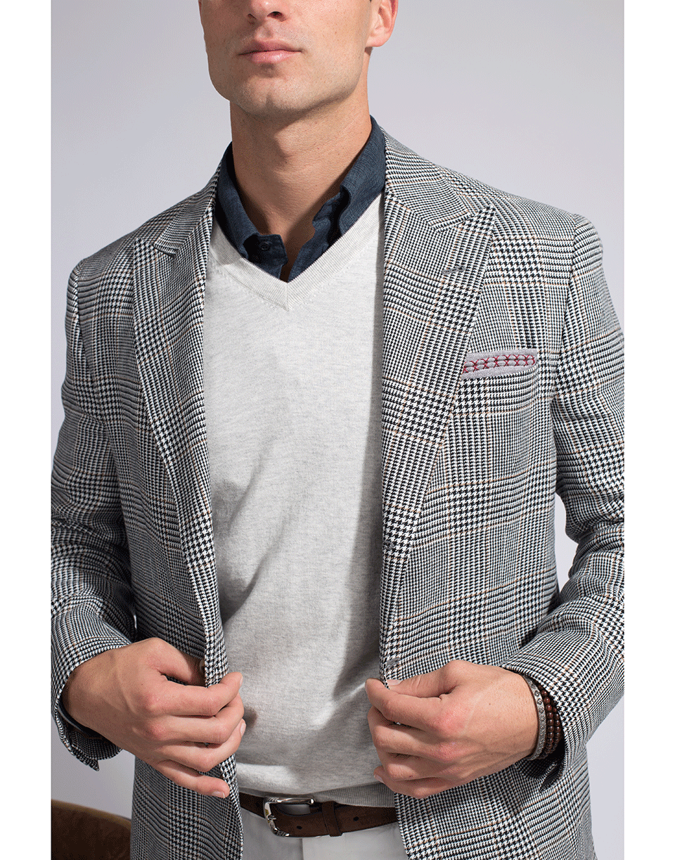 BRUNELLO CUCINELLI-Houndstooth Plaid Flap Pocket Jacket-