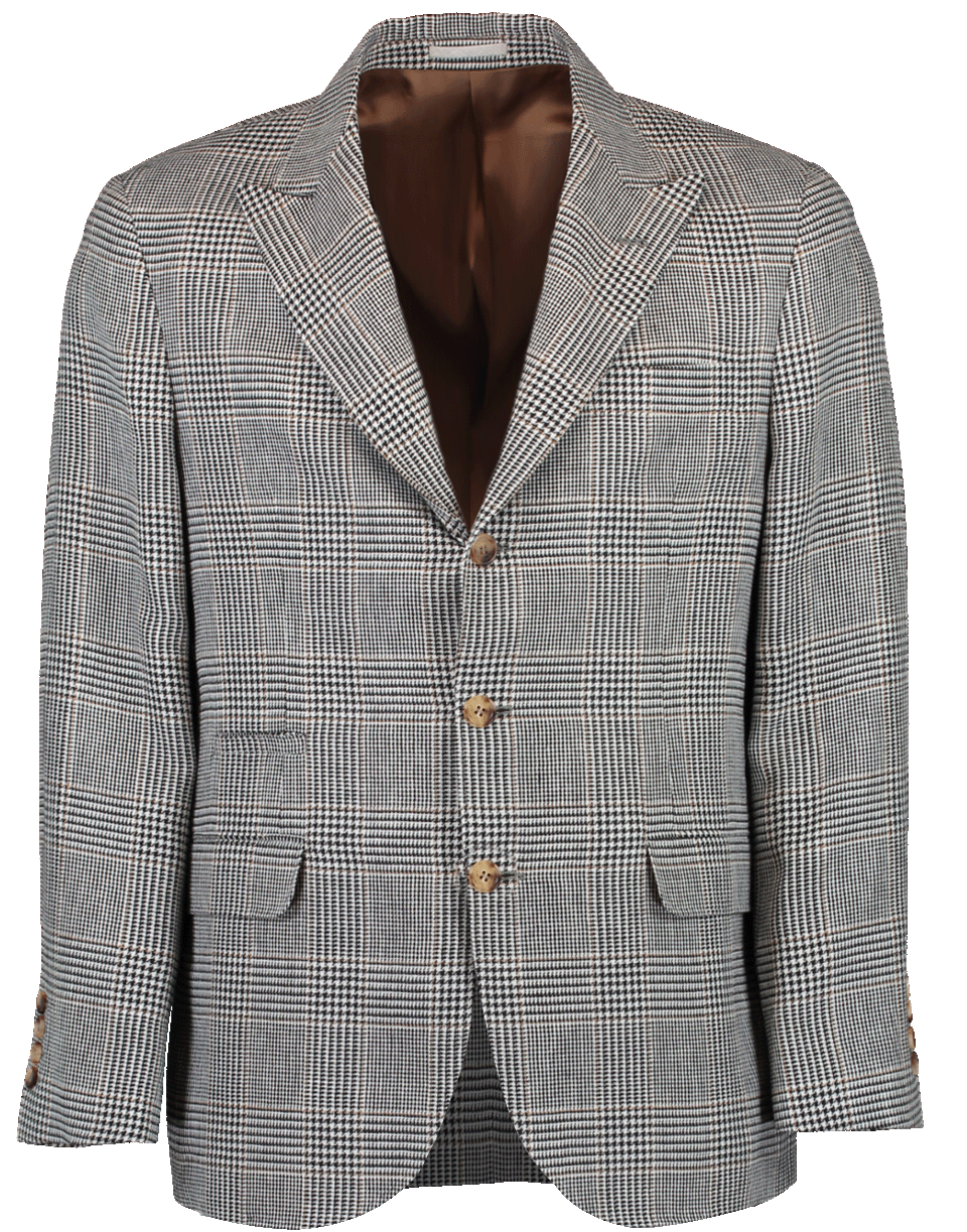 BRUNELLO CUCINELLI-Houndstooth Plaid Flap Pocket Jacket-
