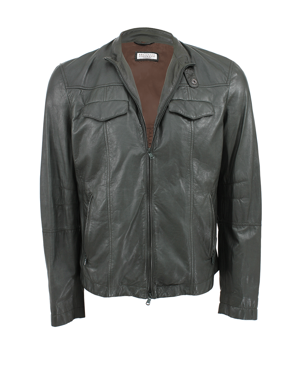 BRUNELLO CUCINELLI-Men's Leather Moto Jacket-