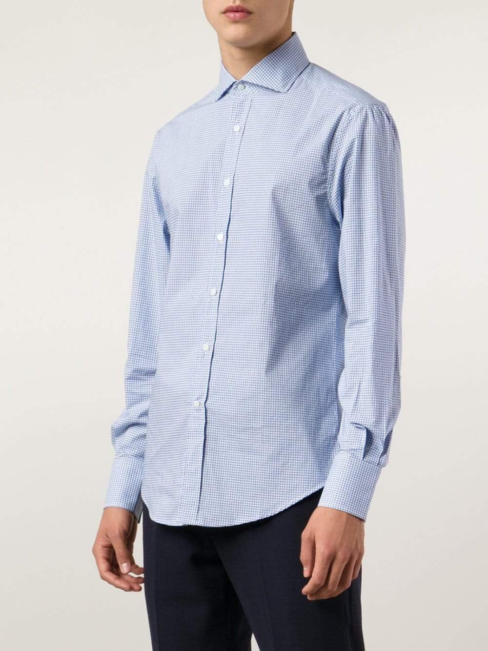 BRUNELLO CUCINELLI-Check Spread Collar Shirt-