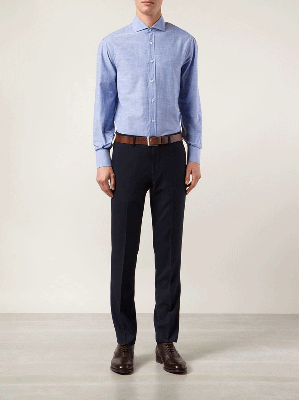 BRUNELLO CUCINELLI-Spread Collar Oxford Shirt-