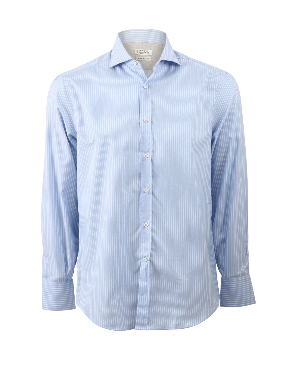 BRUNELLO CUCINELLI-Striped Spread Collar Shirt-