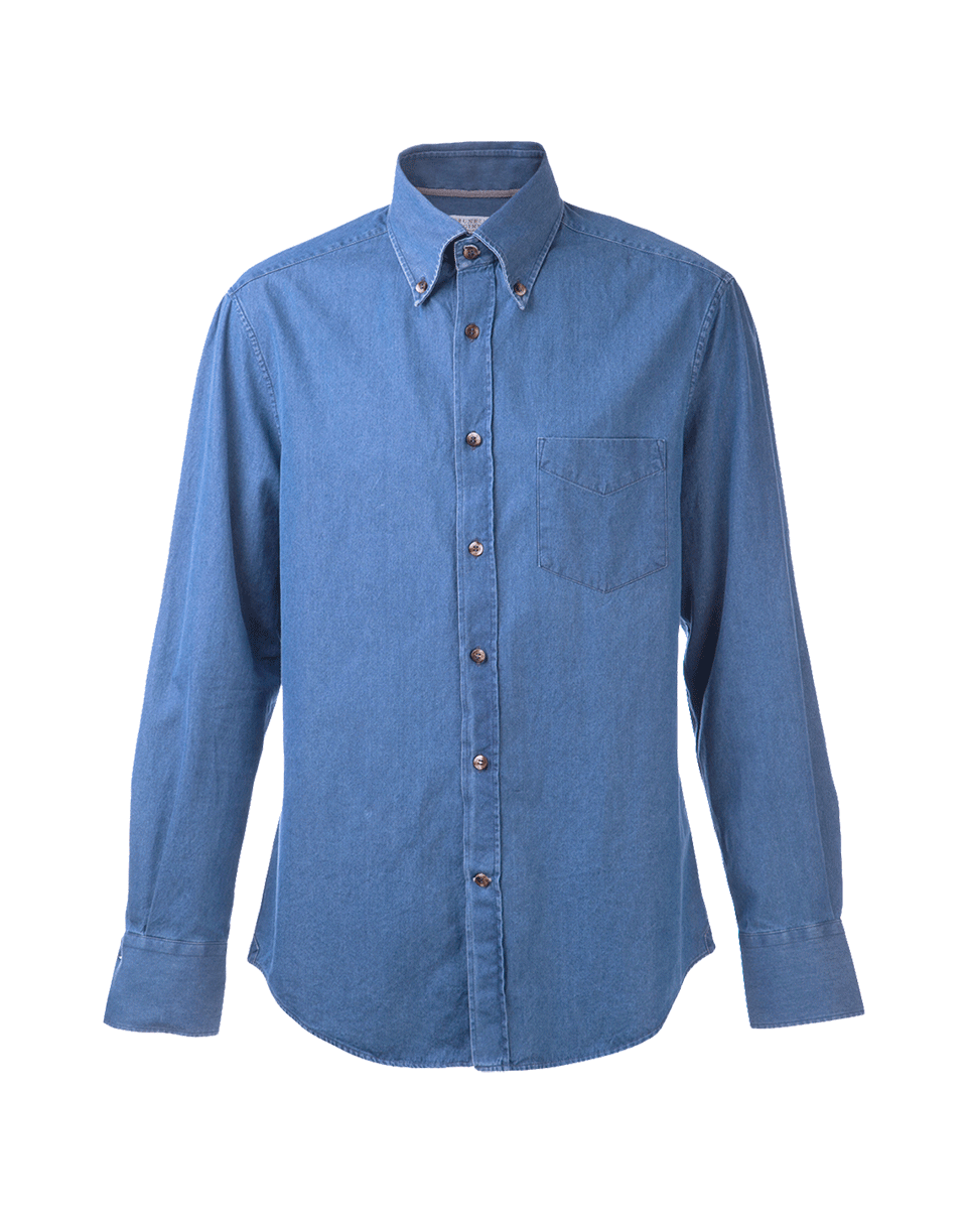 BRUNELLO CUCINELLI-Chambray Button Down Shirt-