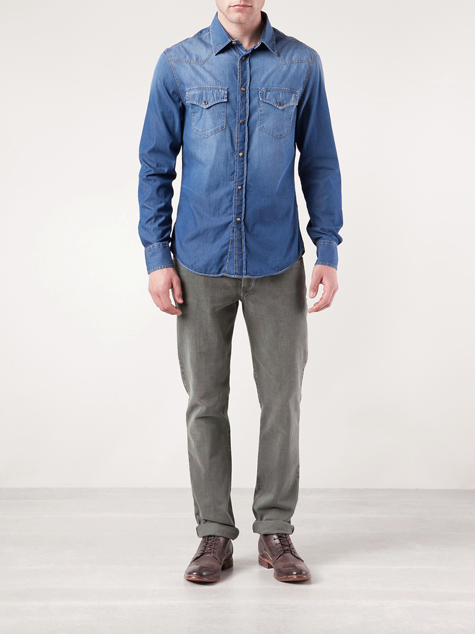 BRUNELLO CUCINELLI-Snap Front Jean Shirt-