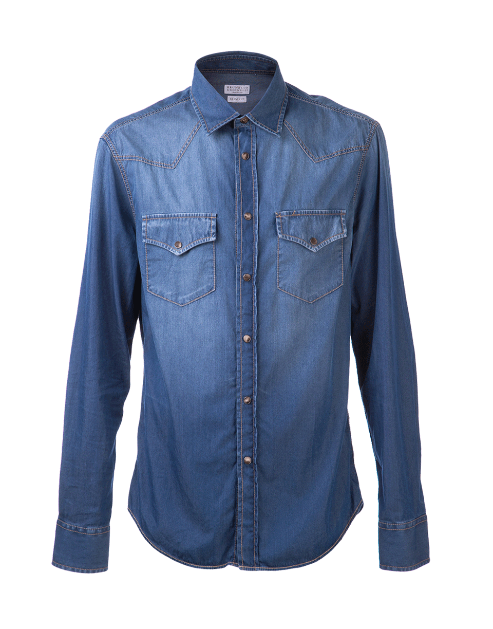 BRUNELLO CUCINELLI-Snap Front Jean Shirt-
