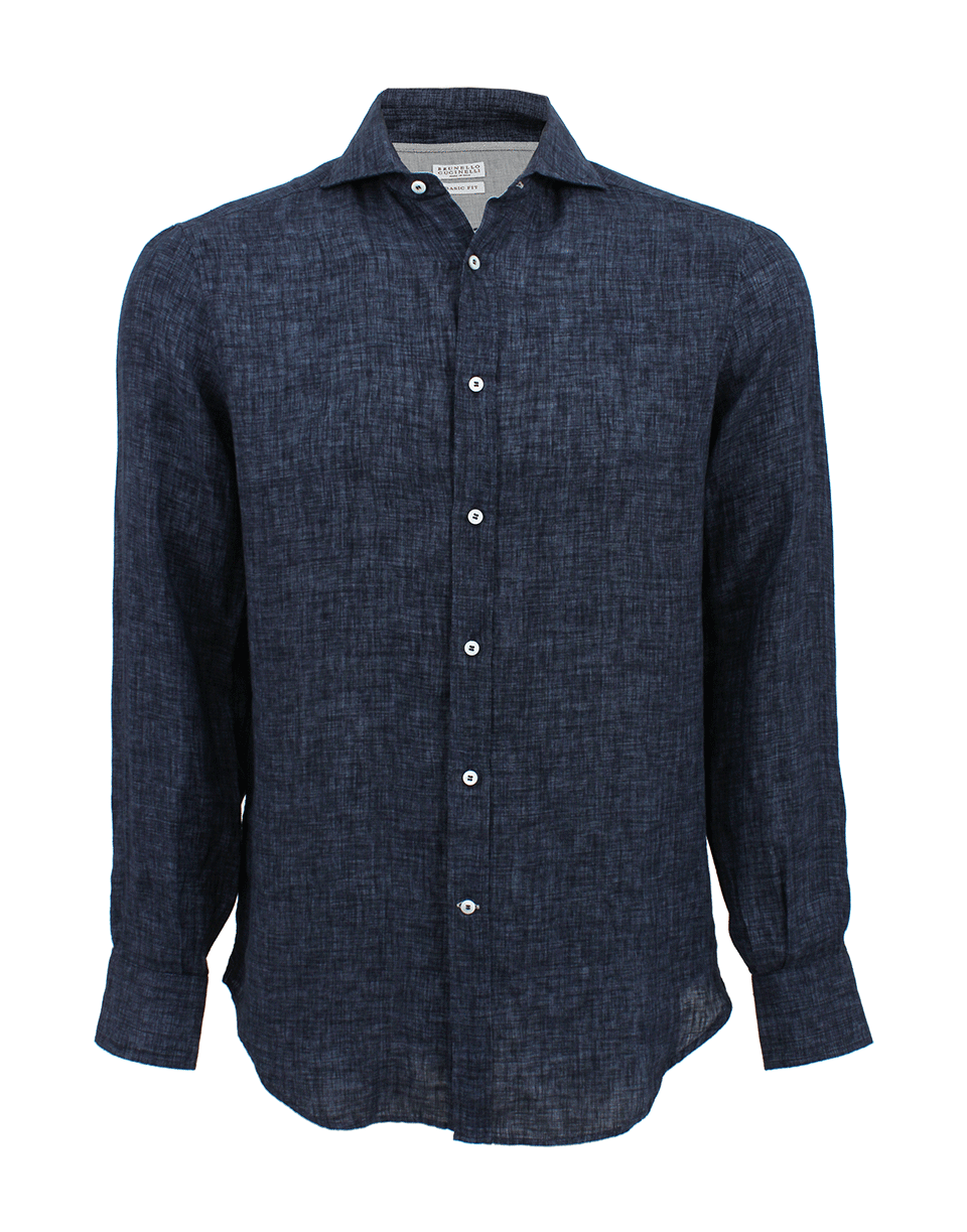 BRUNELLO CUCINELLI-Men's Spread Collar Linen Shirt-