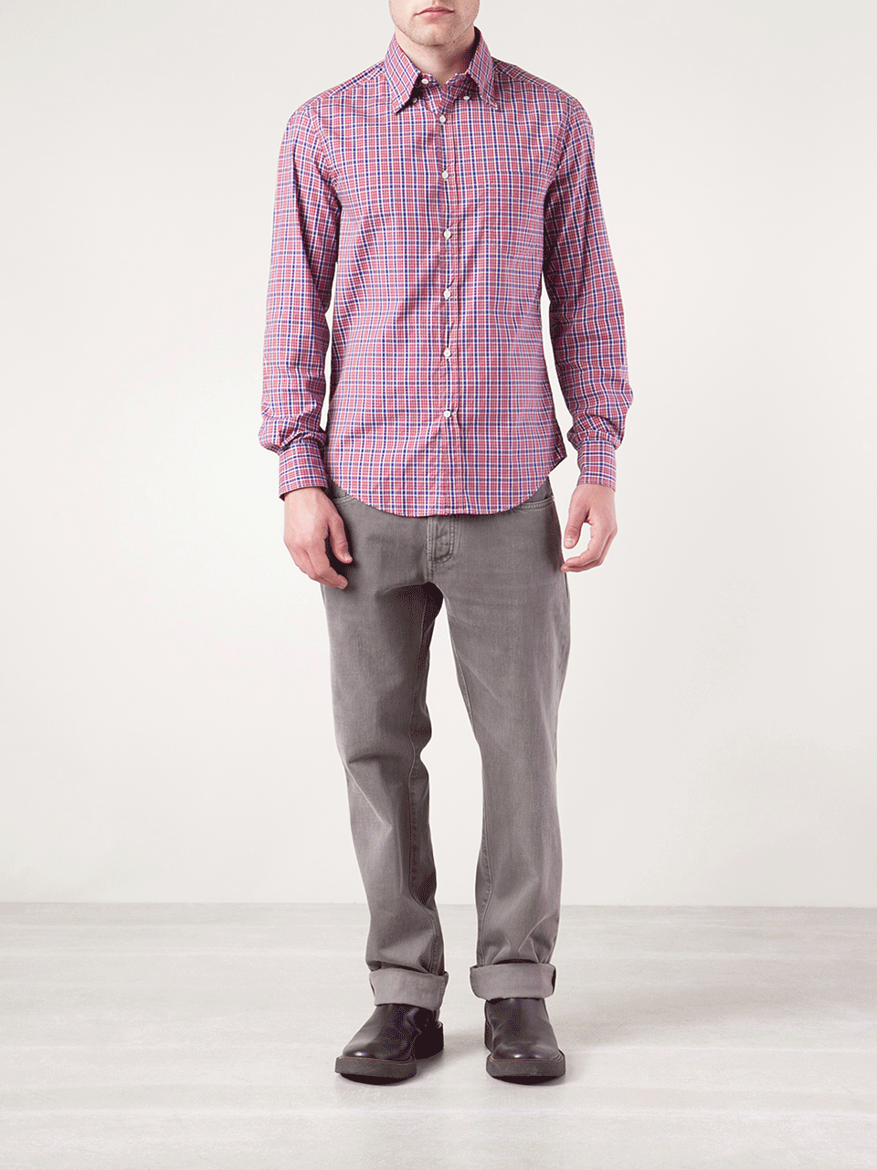 BRUNELLO CUCINELLI-Plaid Button Down Shirt-