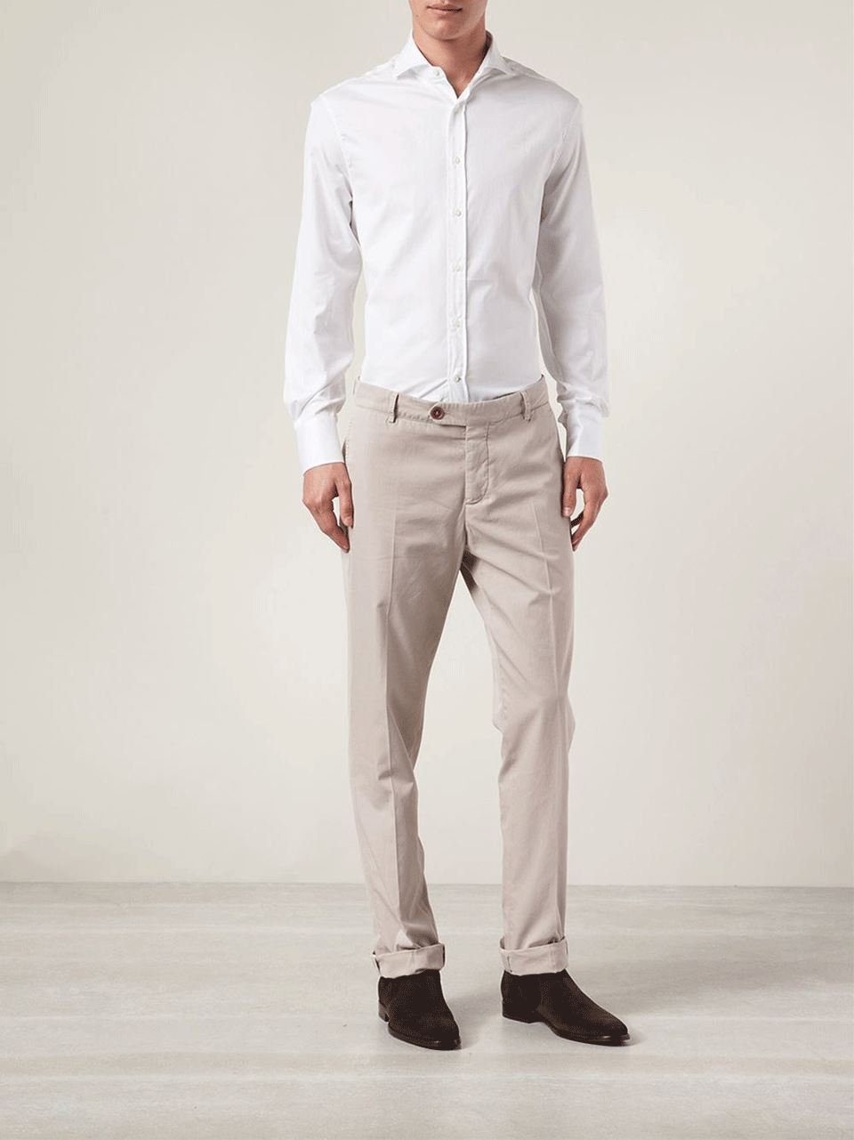 BRUNELLO CUCINELLI-Spread Collar Solid Shirt-