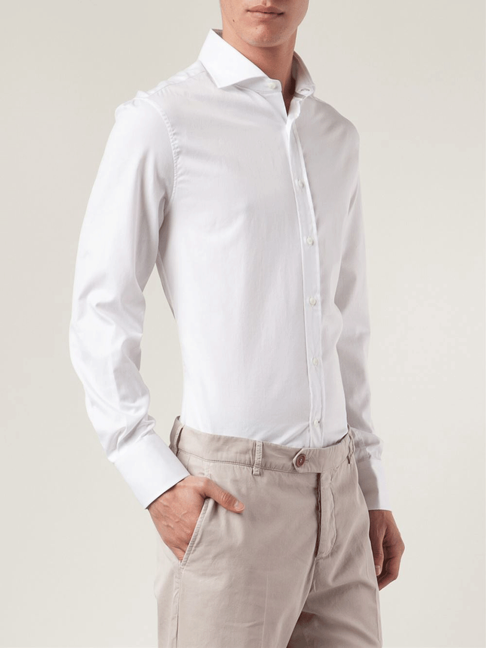BRUNELLO CUCINELLI-Spread Collar Solid Shirt-