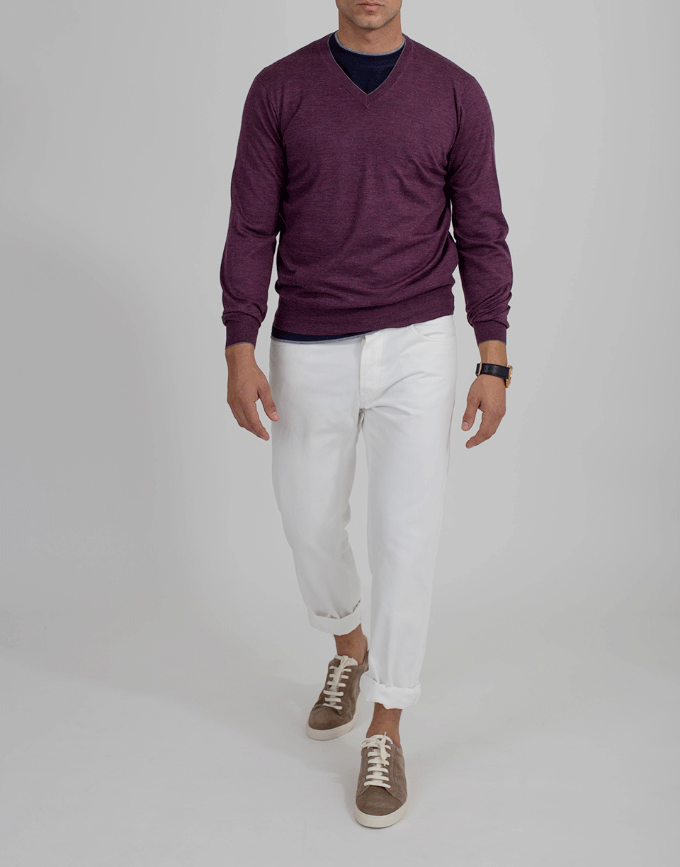 BRUNELLO CUCINELLI-V-Neck Fine Gauge Sweater-