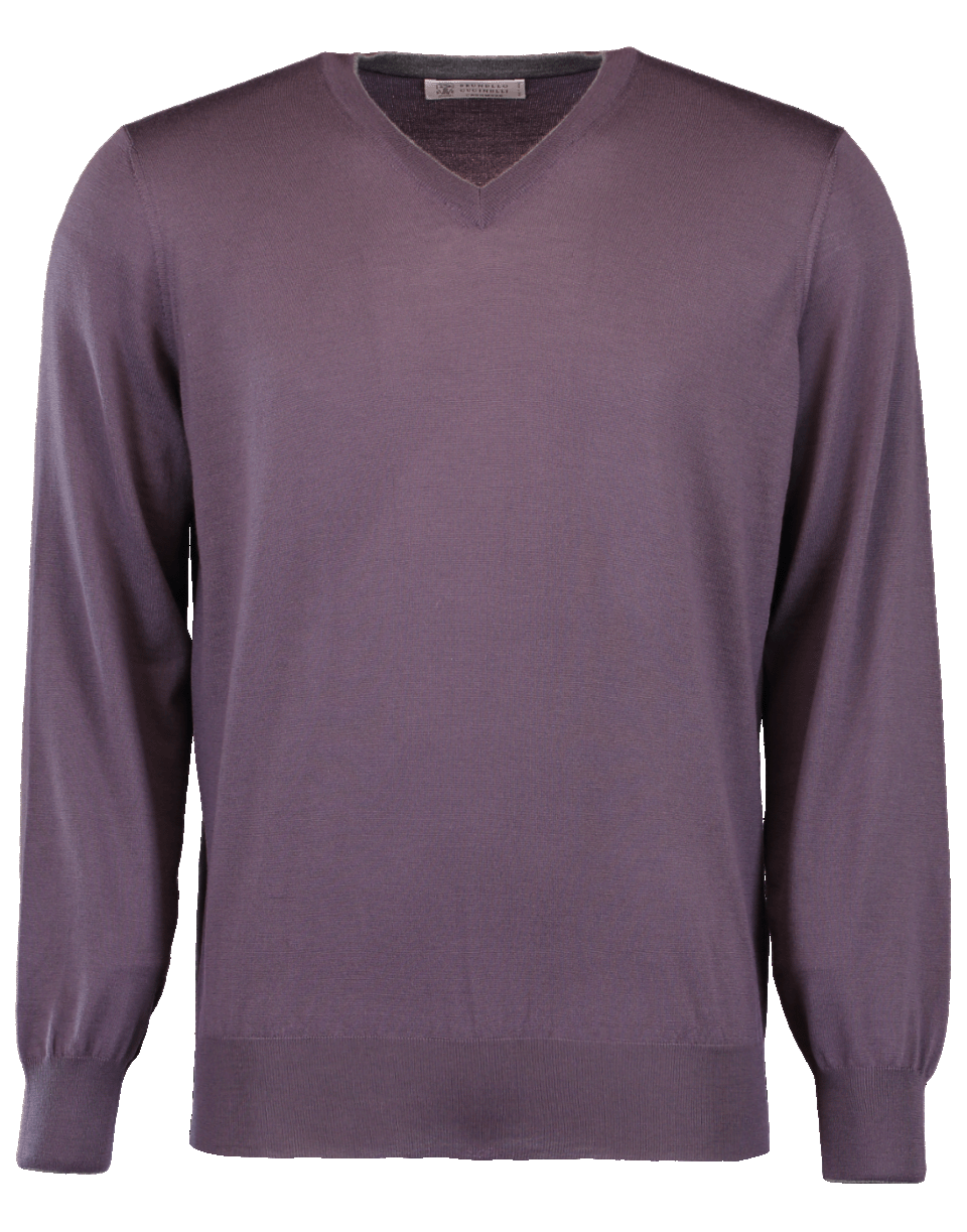 BRUNELLO CUCINELLI-V-Neck Fine Gauge Sweater-