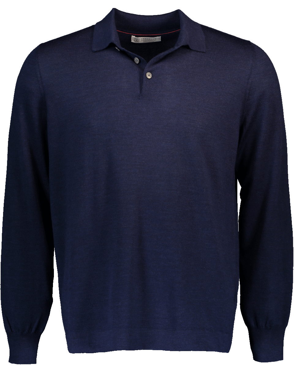 BRUNELLO CUCINELLI-Fine Gauge Polo Sweater-
