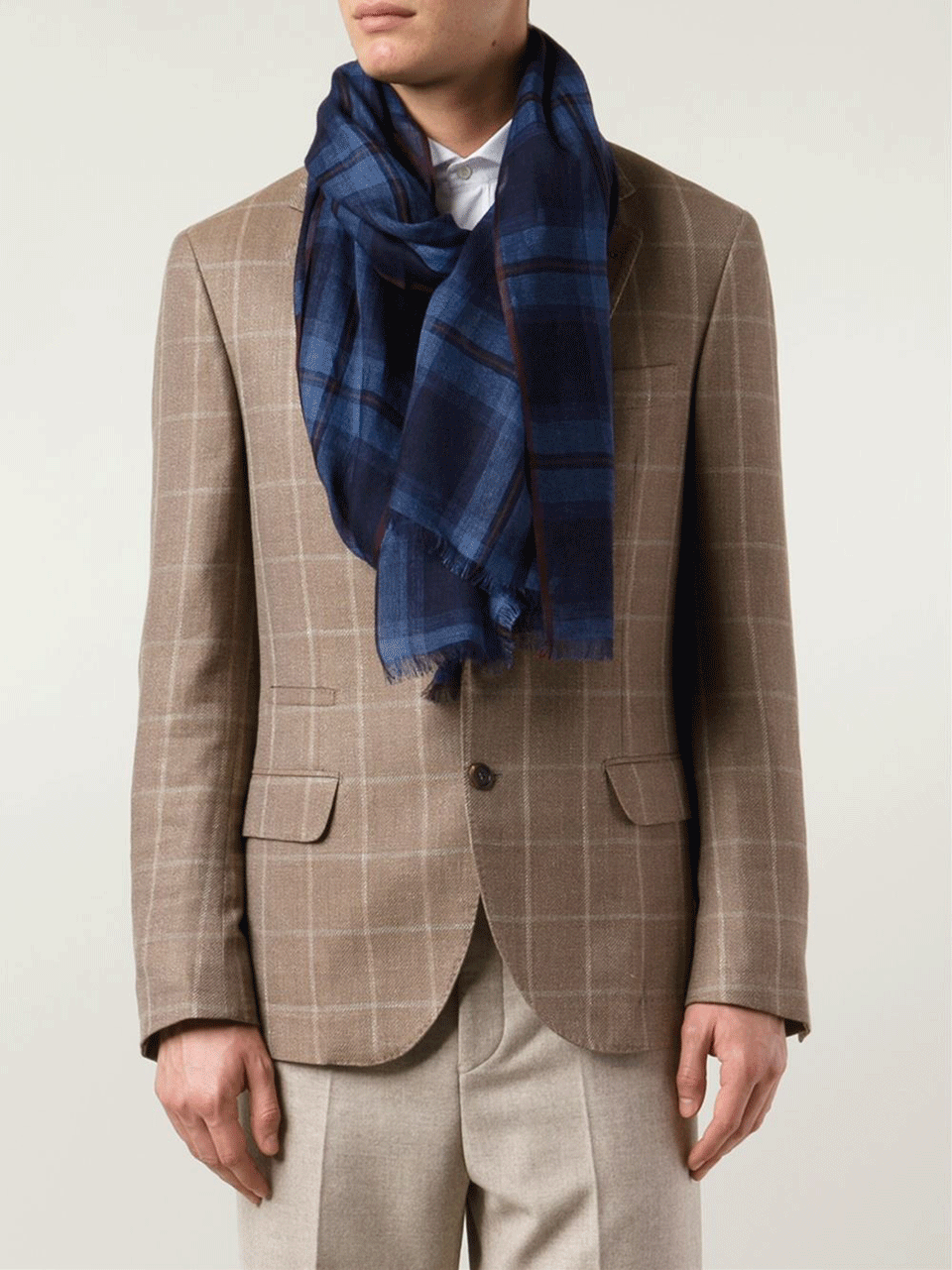 BRUNELLO CUCINELLI-Wool Blend Check Scarf-BLUE